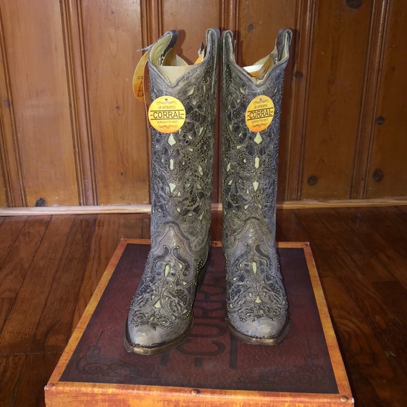Corral Shoes - Corral Boots; Brown Crater Bone Inlay & Studs